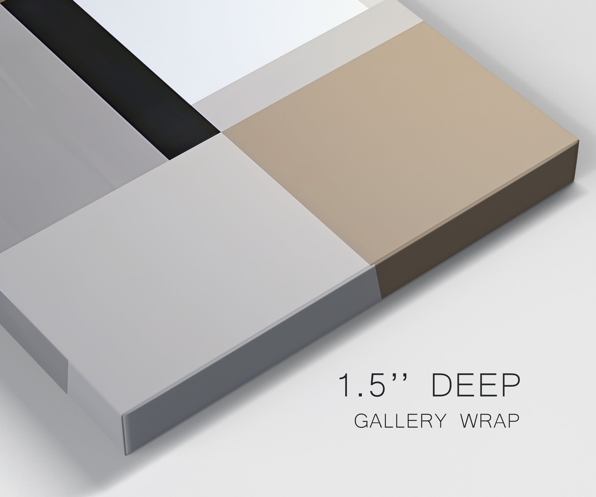 Close-up view of wrapped canvas corner featuring geometric abstract centerpoint composition.