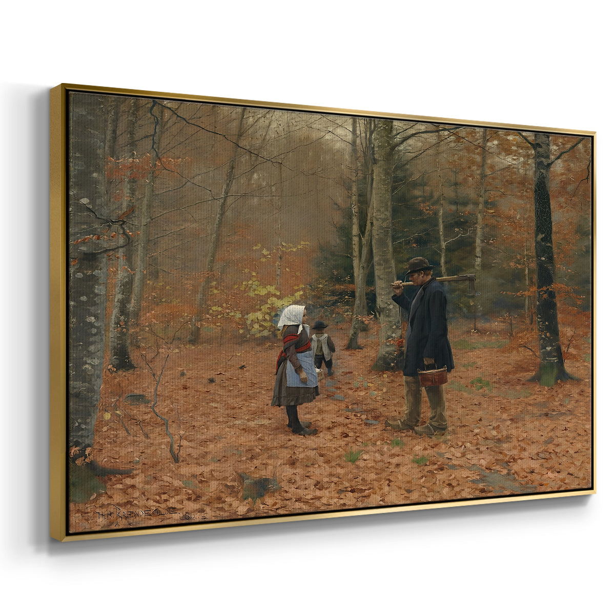 The Woodman and his Children, 1886 - Floater Framed Canvas Print