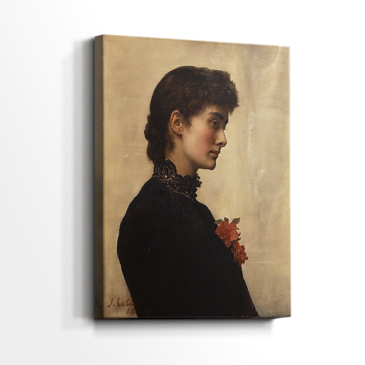 Side view of a canvas art print of a simple composition with smooth shading and minimal detail, showing gallery-wrapped depth.