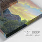 Close-up view of wrapped canvas corner featuring dramatic canyon landscape at dusk.