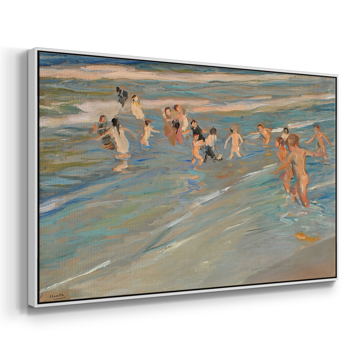Children Playing on the Beach in Valencia, c. 1908 - Floater Framed Canvas Print