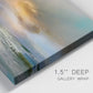 Close-up view of wrapped canvas corner featuring tranquil beach at sunset.