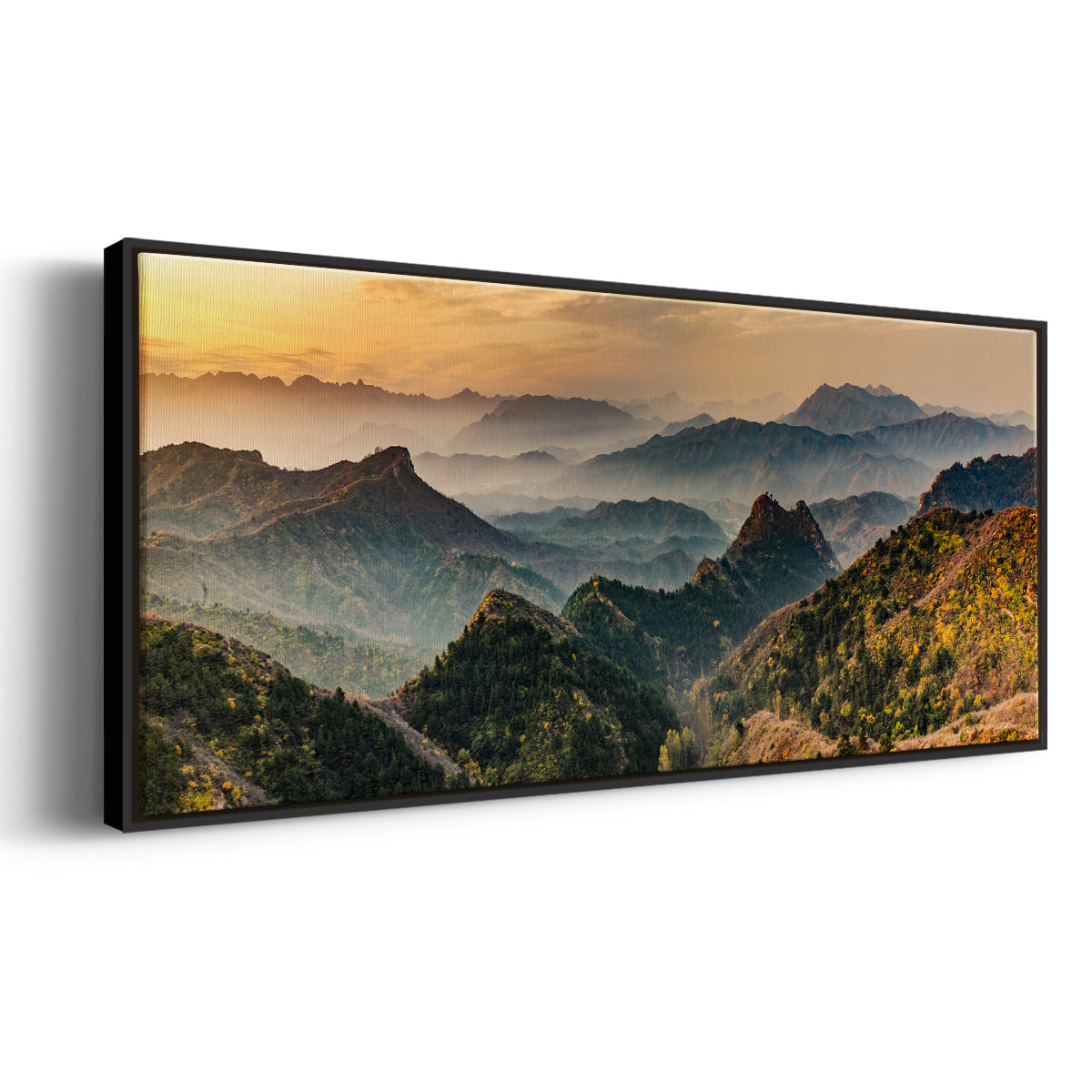 Jinshanling Mountains at Sunrise in Autumn Colors - Floater Framed Canvas Print