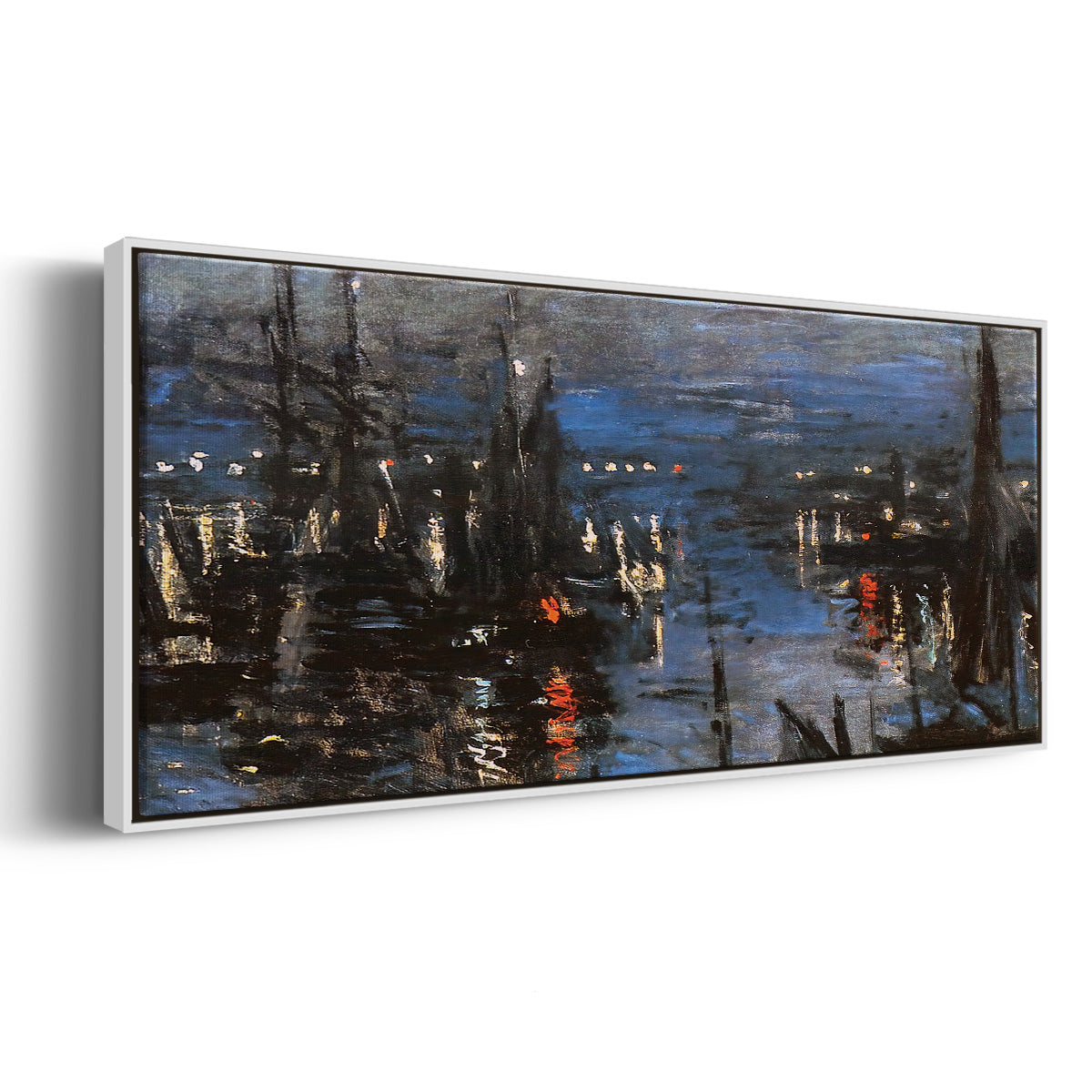 The Port of Le Havre, Night Effect, 1873 - Floater Framed Canvas Print