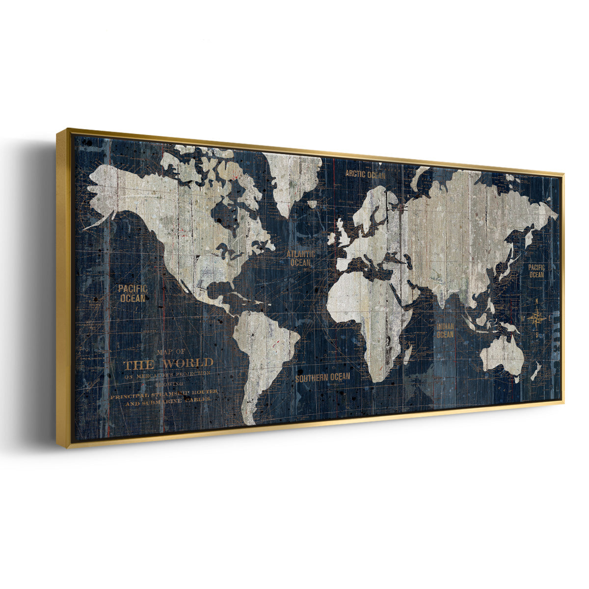 Old World Map Blue - Floater Framed Canvas Print