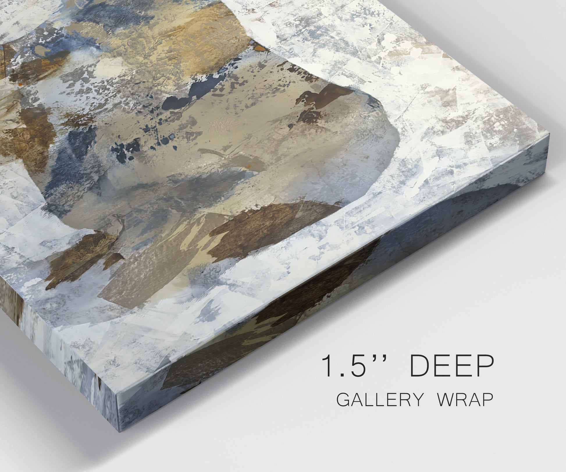 Close-up view of wrapped canvas corner featuring farm animal portrait in rustic setting.
