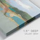 Close-up view of wrapped canvas corner featuring wide open landscape under midday light.