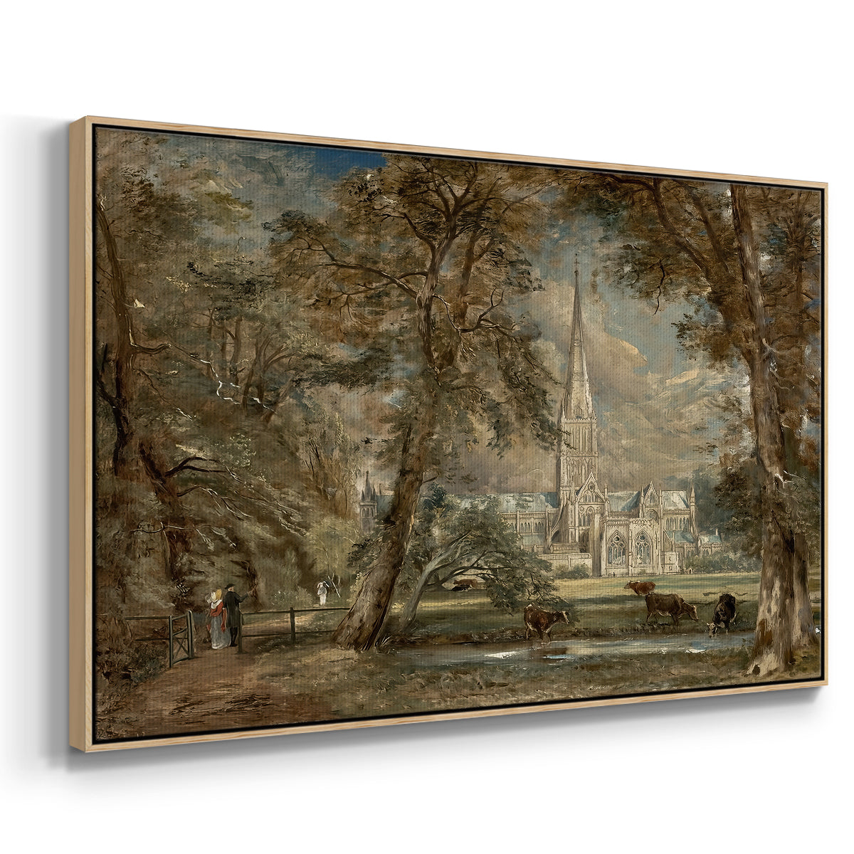 Salisbury Cathedral from the Bishop's Grounds, c. 1822-1823 - Floater Framed Canvas Print