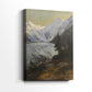 Side view of a canvas art print of a dramatic mountain view with crisp detail and natural light, showing gallery-wrapped depth.