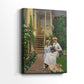 Side view of a canvas art print of a gentle composition with children in a garden setting, showing gallery-wrapped depth.