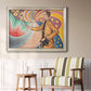 Neo-impressionist abstract portrait by Paul Signac in an ornate champagne frame displayed in a light-toned interior setting.