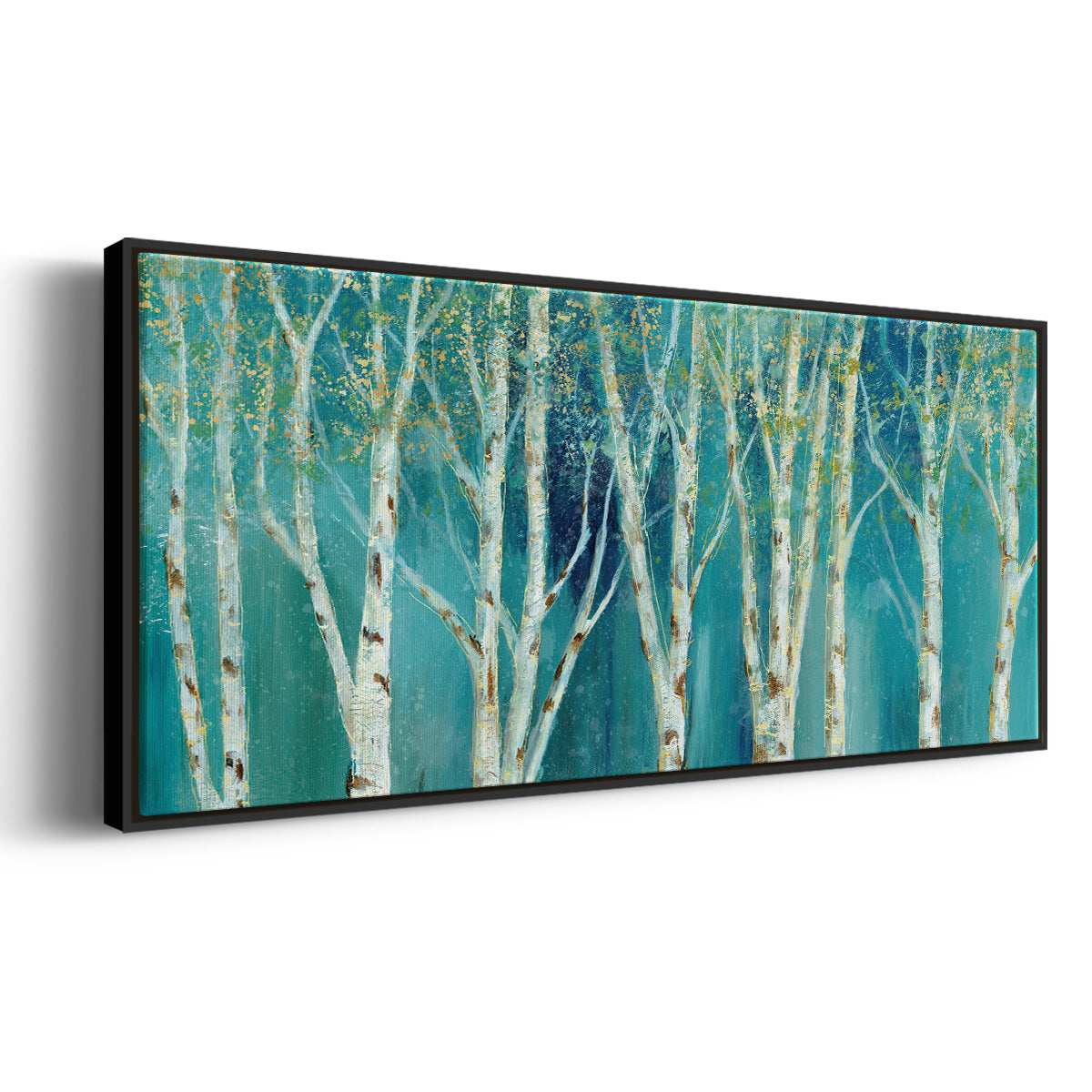 Birch on Blue - Floater Framed Canvas Print