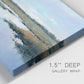 Close-up view of wrapped canvas corner featuring coastal plain meeting open water.