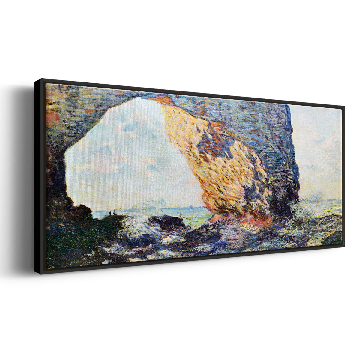 The rocky cliffs of Ã‰tretat (La Porte man) [1] by Monet - Floater Framed Canvas Print