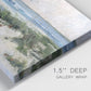 Close-up view of wrapped canvas corner featuring soft morning light over calm sea.