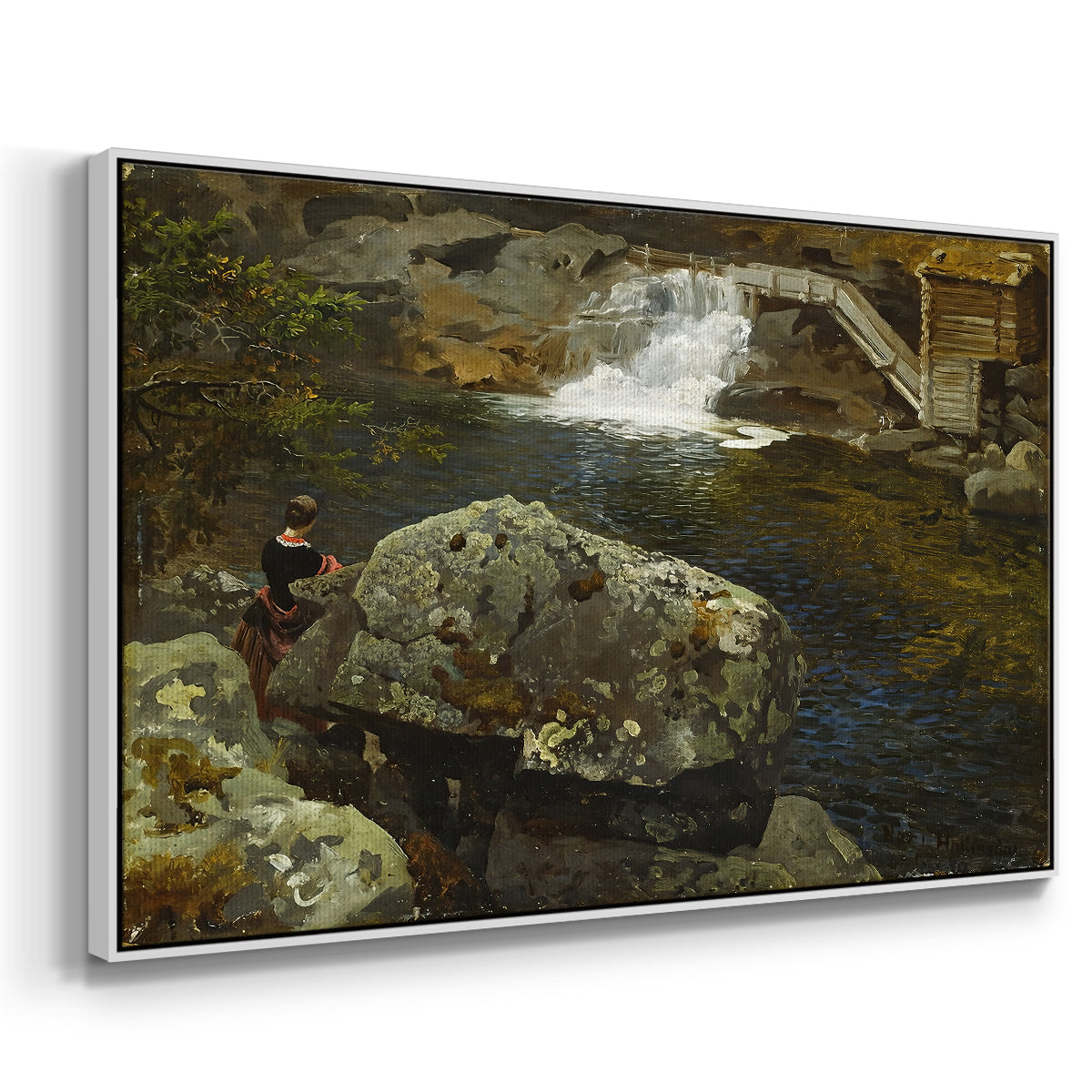 By the Mill Pond (En Mølledam), 1850 - Floater Framed Canvas Print