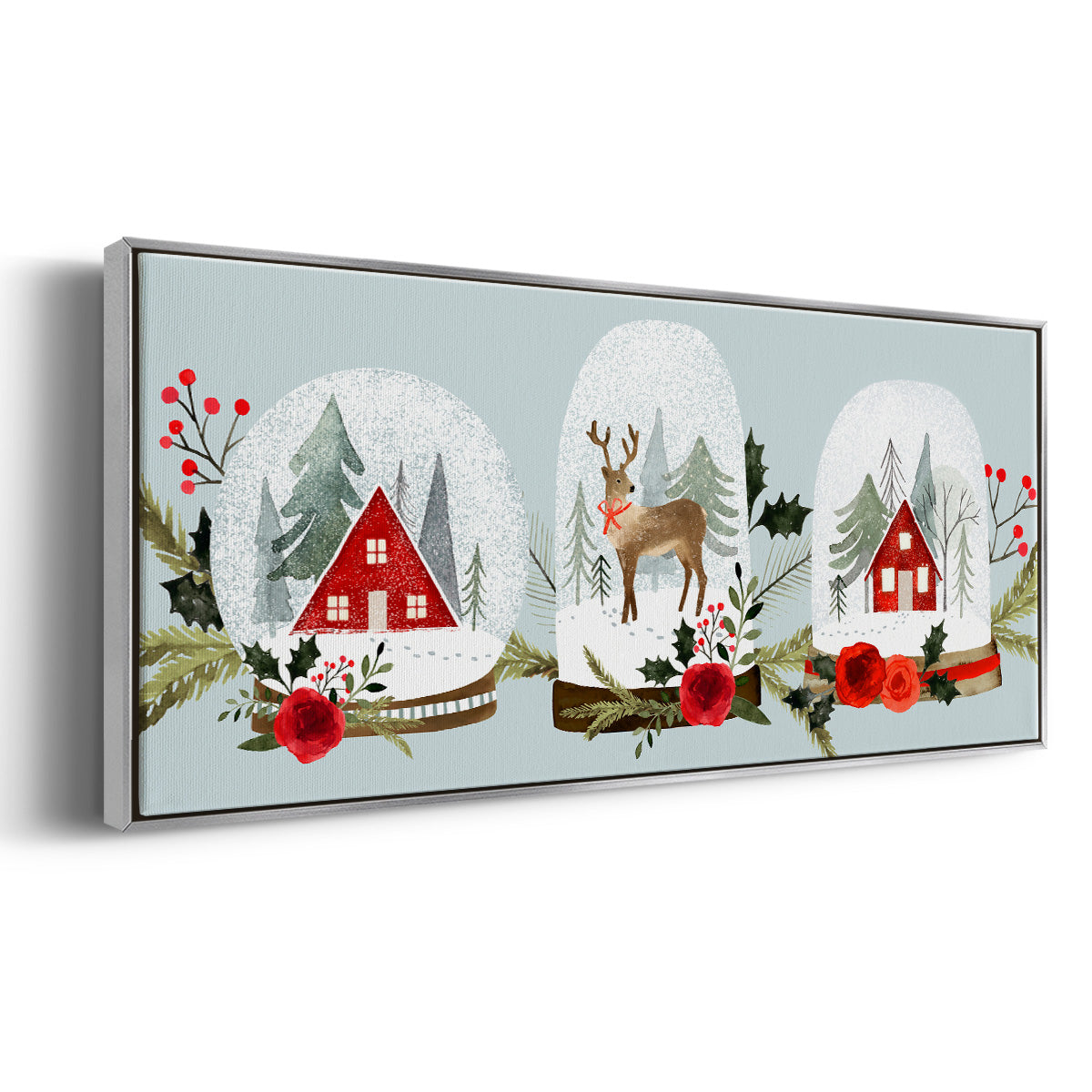 Snow Globe Village Collection D - Floater Framed Canvas Print