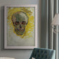 Expressive skull study painting by Vincent van Gogh in an {frame_style_descriptor} displayed in a neutral interior setting.