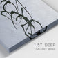 Close-up view of wrapped canvas corner featuring minimal abstract frequency lines.