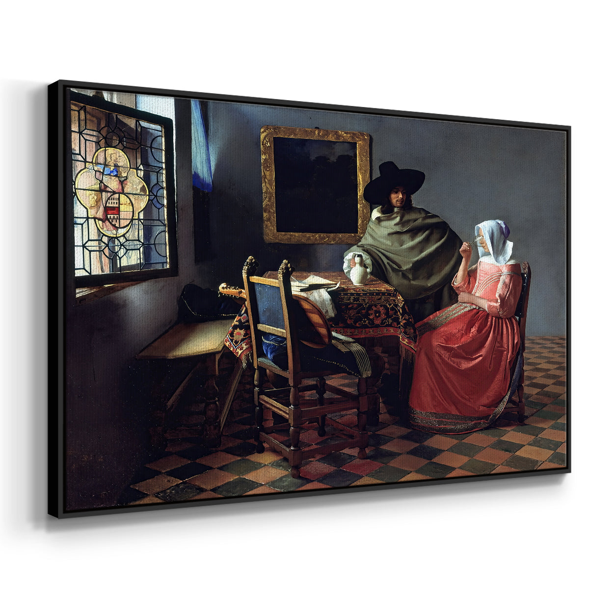 The Glass of Wine, c. 1660 - Floater Framed Canvas Print