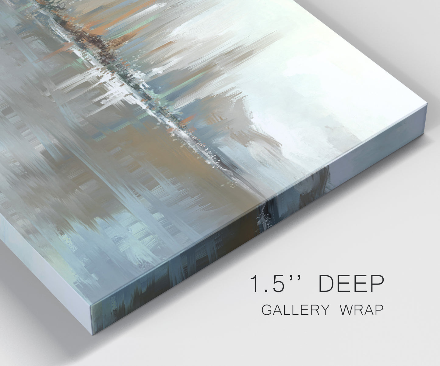 Close-up view of wrapped canvas corner featuring glowing abstract city lights.