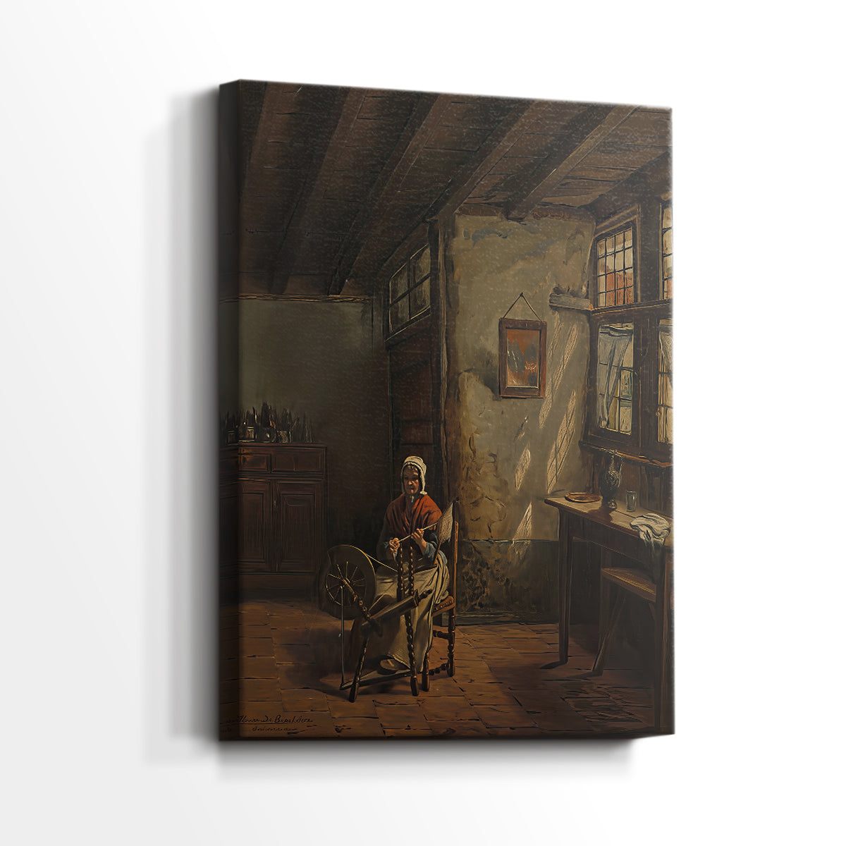 Side view of a canvas art print of a calm composition with subtle movement and warm tones, showing gallery-wrapped depth.