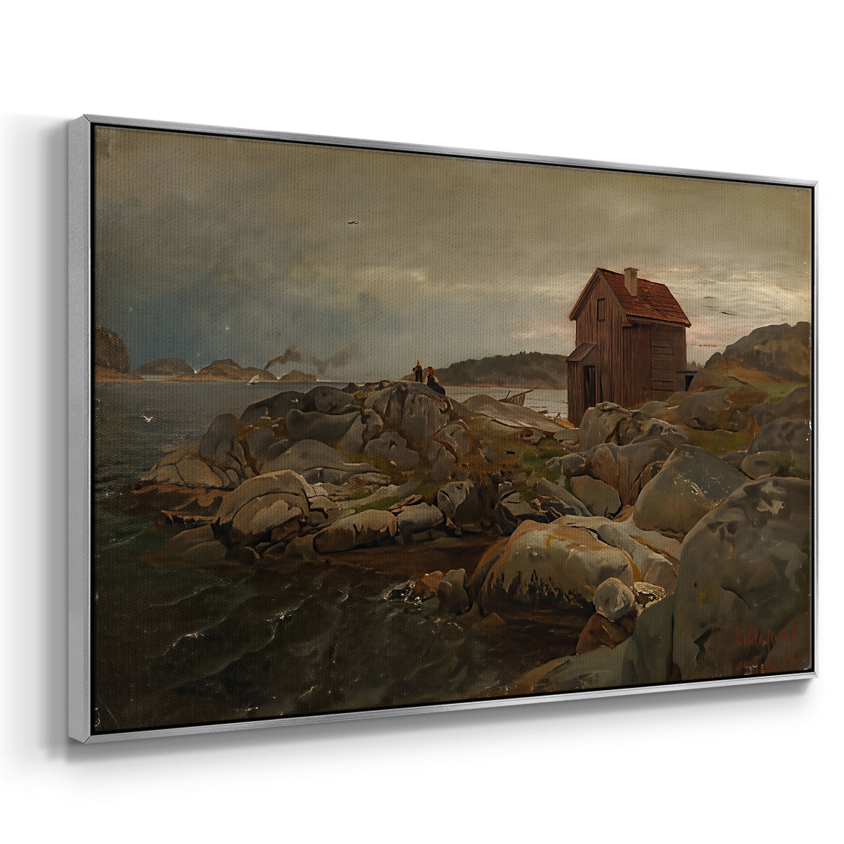 A Fisherman's Home, Lillesand, 1858 - Floater Framed Canvas Print