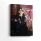 Side view of a canvas art print of a graceful portrait with flowing fabric and gentle highlights, showing gallery-wrapped depth.
