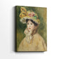 Side view of a canvas art print of a soft portrait with a woman in a capeline and floral accents, showing gallery-wrapped depth.