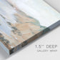 Close-up view of wrapped canvas corner featuring coastal shoreline landscape study.