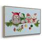 Christmas Fluffy Christmas Owls on Branch - Framed Gallery Wrapped Canvas in Floating Frame