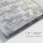 Close-up view of wrapped canvas corner featuring grid based geometric abstraction.