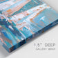 Close-up view of wrapped canvas corner featuring graphic pop style sailboats.