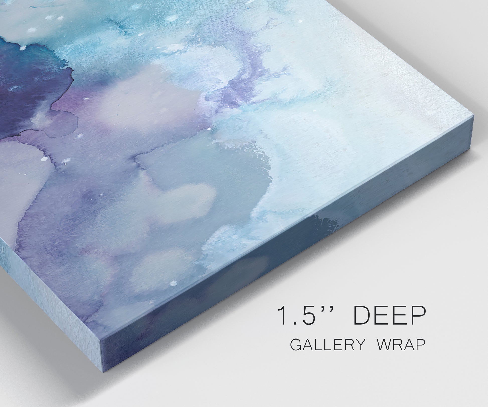 Close-up view of wrapped canvas corner featuring icy abstract crystalline forms.