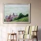 Impressionist coastal villas landscape by Gustave Caillebotte in an ornate champagne frame displayed in a light-toned interior setting.