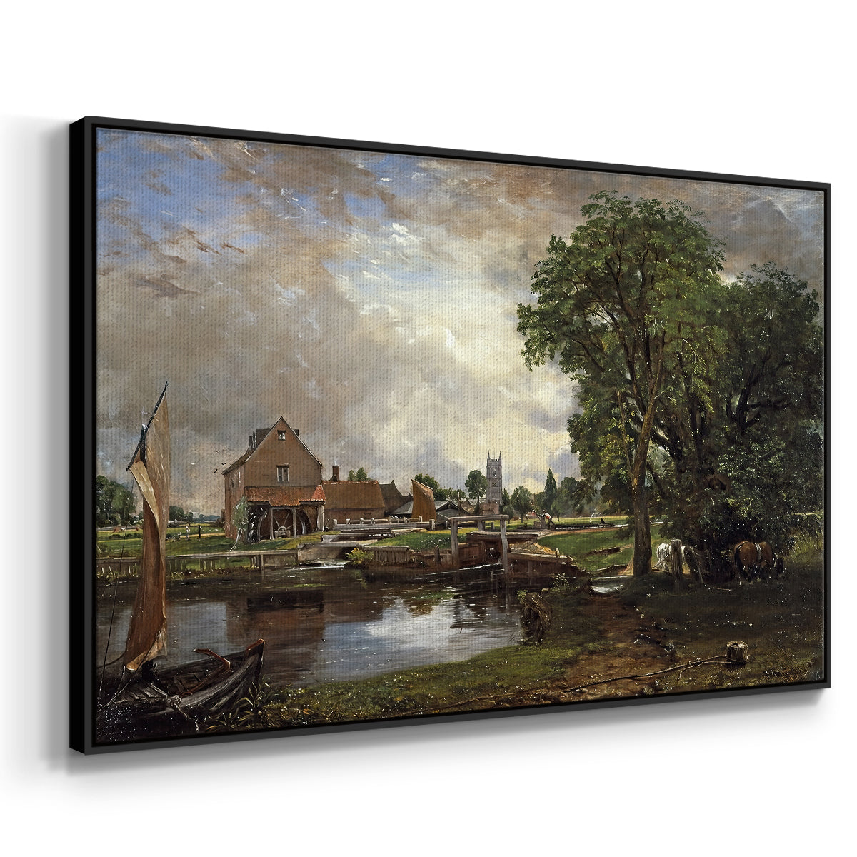 Dedham Lock and Mill, c. 1820 - Floater Framed Canvas Print