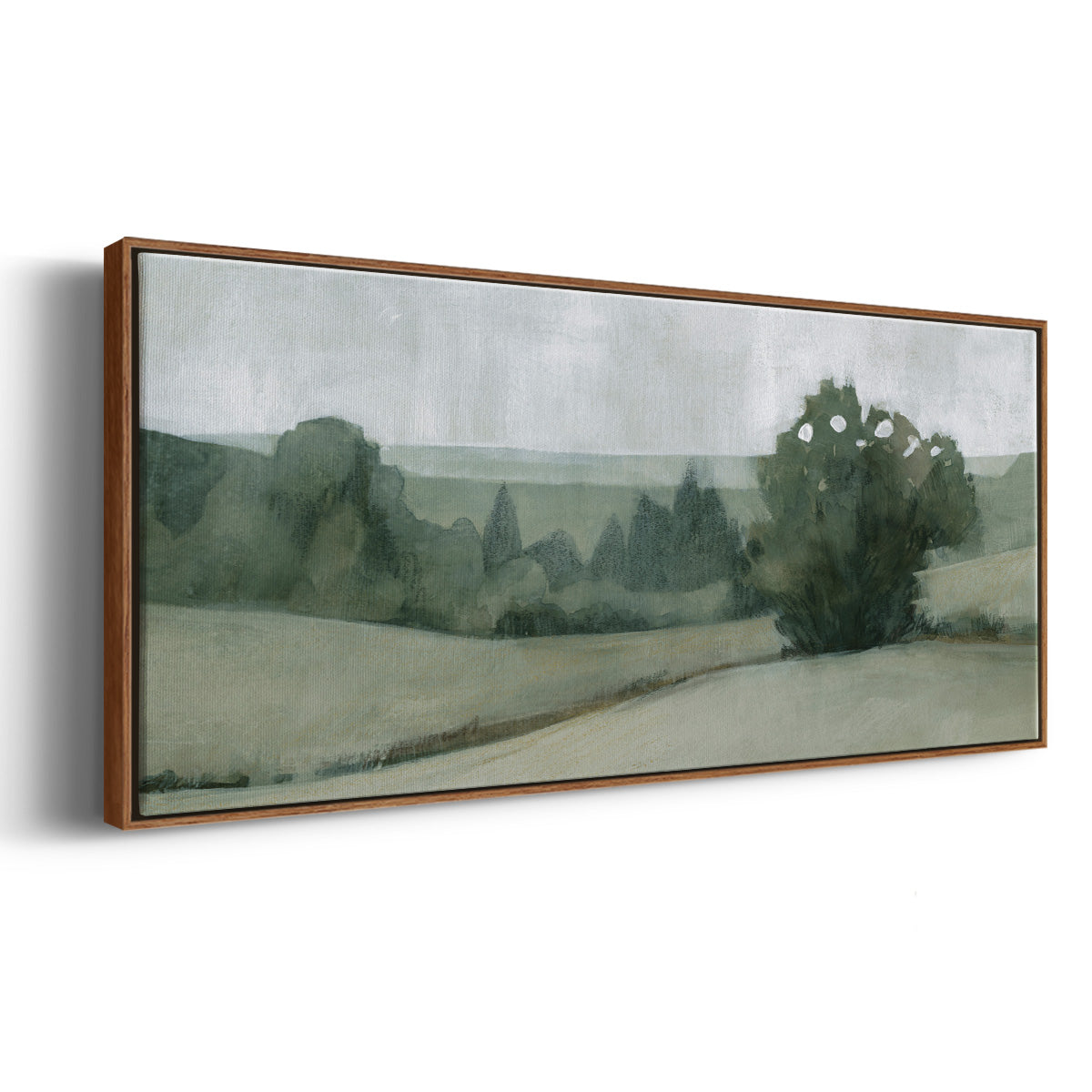 Soft Green Landscape II - Floater Framed Canvas Print