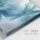 Close-up view of wrapped canvas corner featuring subtle abstract light flicker composition.