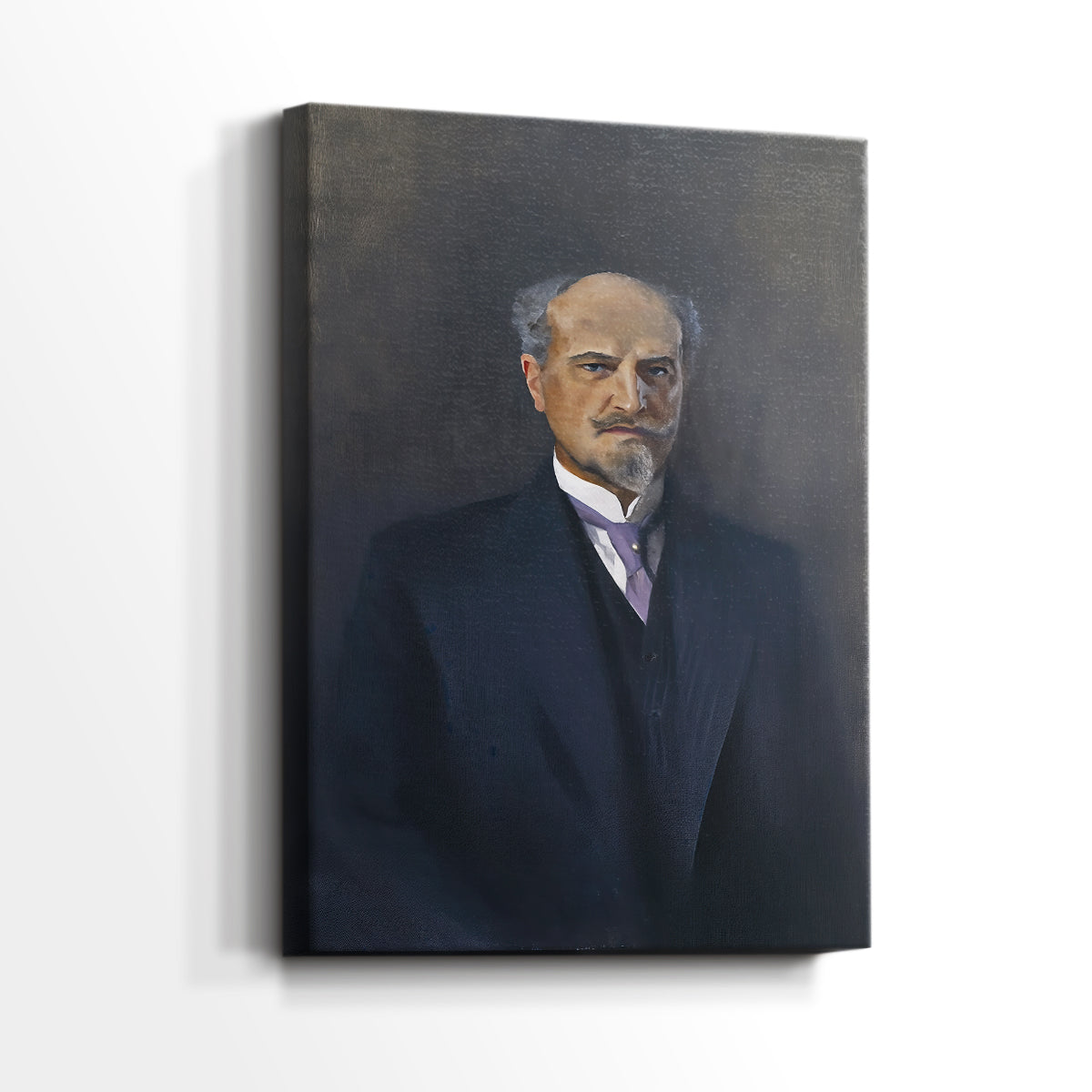 Side view of a canvas art print of a classic figure study with minimal background and soft lighting, showing gallery-wrapped depth.