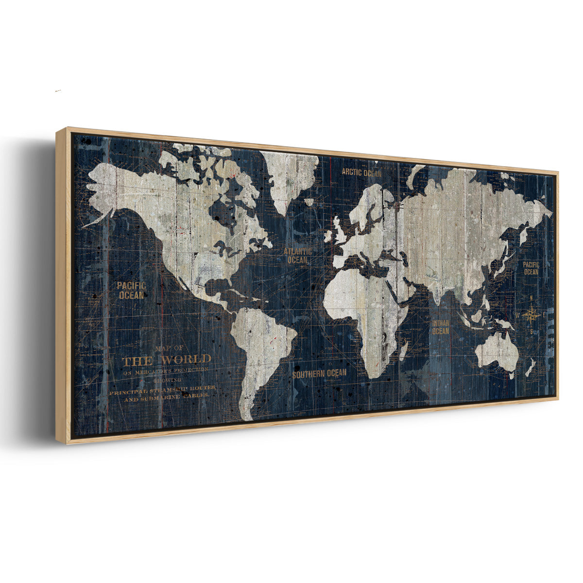 Old World Map Blue - Floater Framed Canvas Print