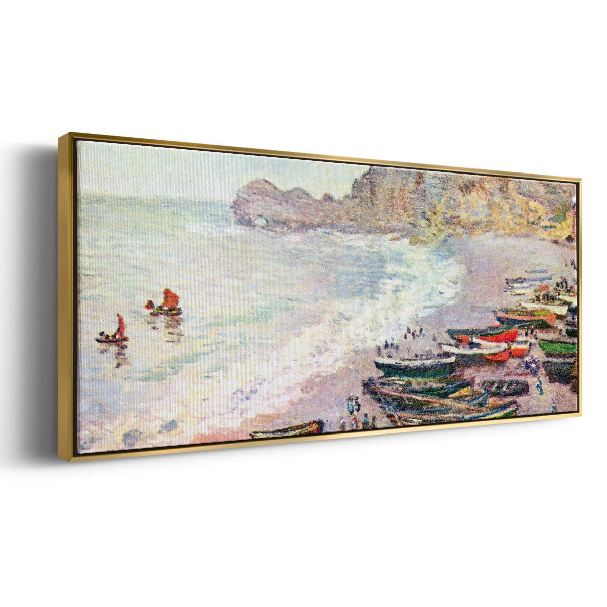 Étretat, the Beach and La Porte d'Amont - Floater Framed Canvas Print