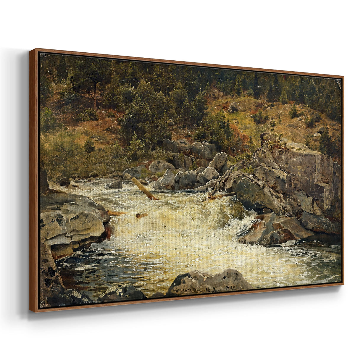Waterfall in Hallingdal, 1848 - Floater Framed Canvas Print