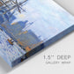 Close-up view of wrapped canvas corner featuring industrial dock along harbor.