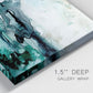 Close-up view of wrapped canvas corner featuring coastal abstract sea foam movement.