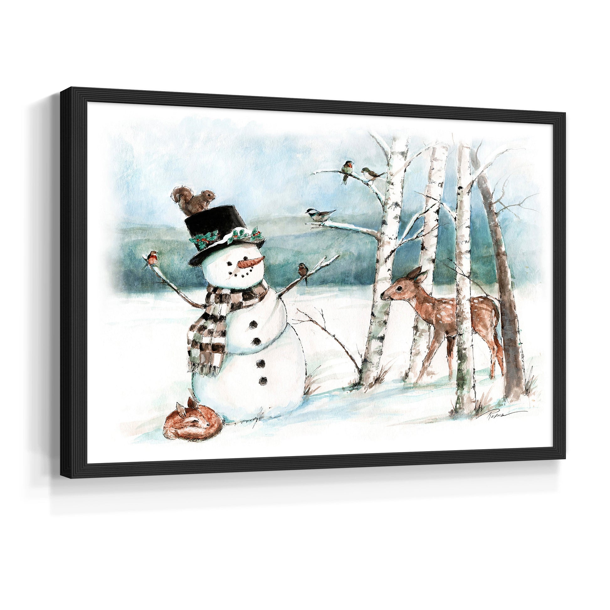 42975,snowman,deer,winter,forest,snowy landscape,birds,birch trees,scarf,top hat,wildlife,nature,frost,season,serene,animal,frosty,woodlands,frozen,cold,playful,outdoors,charming,magical,landscape art,whimsical,fauna,friendly,wildlife observation,tranquility,country scene,illustration,snowflakes,seasonal,heritage,woodland creatures,holiday,scenic,peaceful,natural beauty,art,Re-stickable,Landscape & Nature