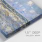 Close-up view of wrapped canvas corner featuring rough sea with crashing waves.