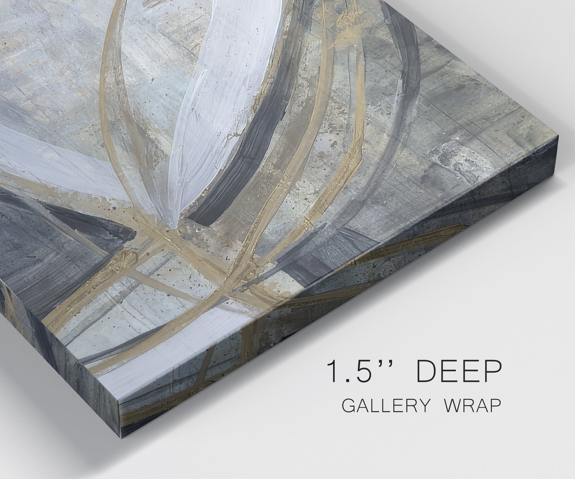 Close-up view of wrapped canvas corner featuring spiraling abstract vortex motion.