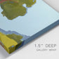 Close-up view of wrapped canvas corner featuring sunlit public park landscape view.