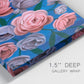Close-up view of wrapped canvas corner featuring layered botanical petal abstractions.