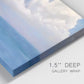 Close-up view of wrapped canvas corner featuring coastal shoreline with distant horizon.